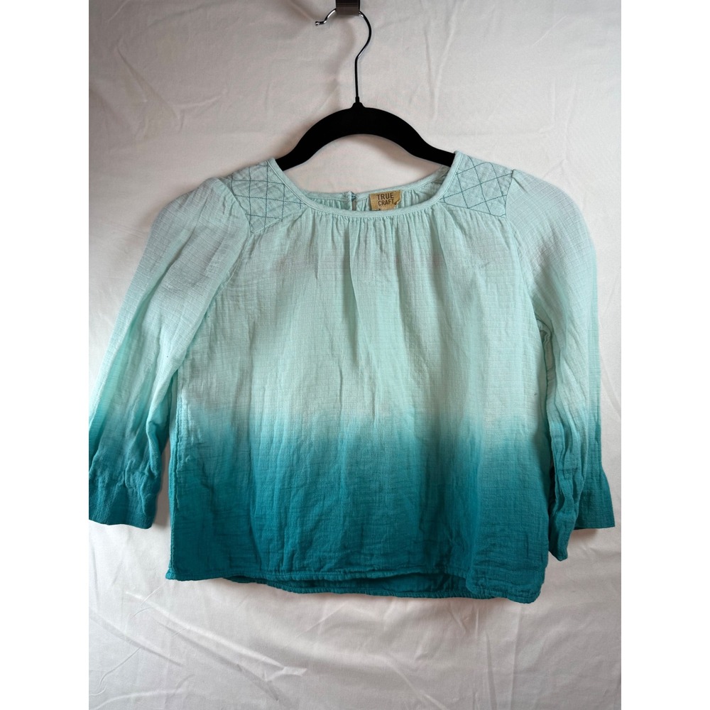 True Craft Girls Aqua Teal Ombre‎ Cotton Gauze Blouse Top Size S Small